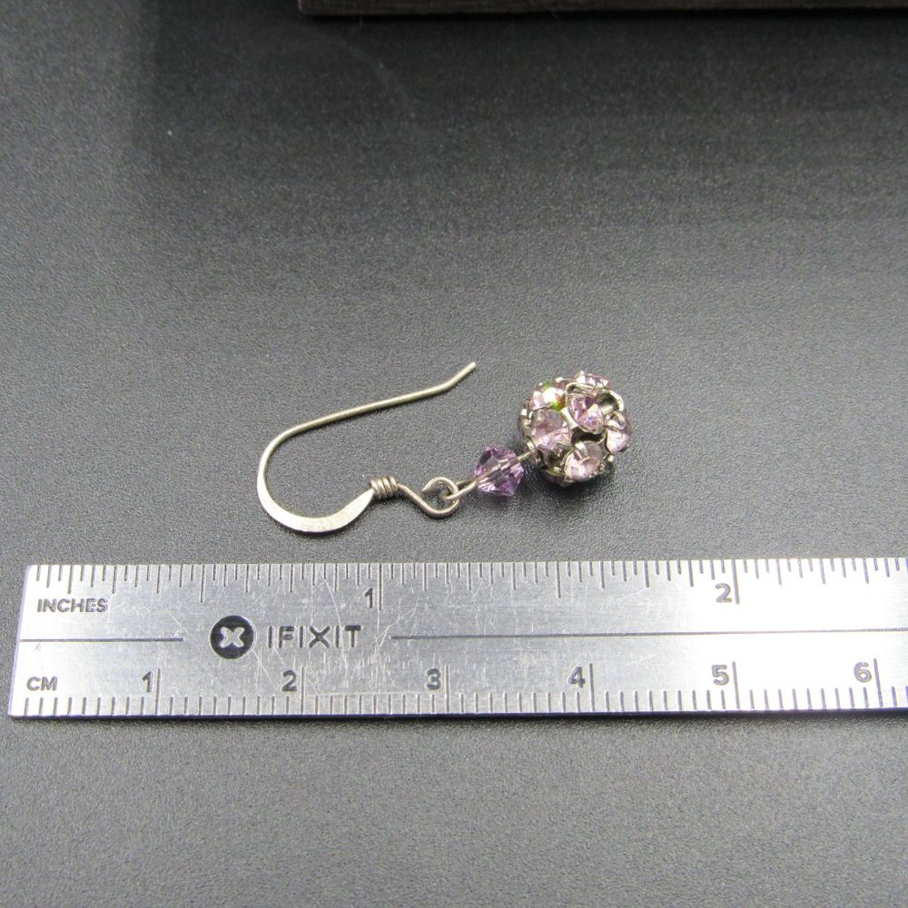 Sterling Silver Rustic Crystal Orb Dangle Earrings - image 4